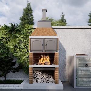 Pizza Oven Made of Brick, Cement and Tile Being Prepped for Baki