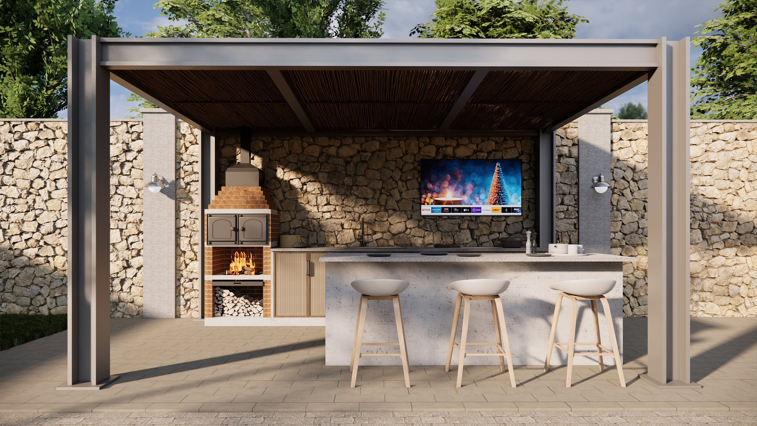 View of Outdoor Garden Pizza Bar - Kitchen - DIY Backyard Bar Plan - Etsy