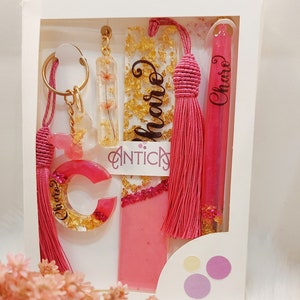 Personalisiertes Resin Geschenkset, Nützliches Accessoire Set, Schlüsselanhänger, Stift, Lesezeichen, Originelles Geschenk