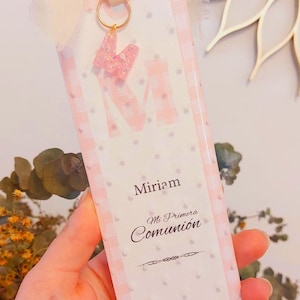 Segnalibro personalizzato, regalo per gli ospiti per la comunione, iniziale Vichy, segnalibro personalizzato per il battesimo, segnalibro con nome