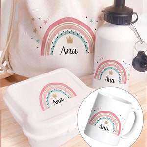 Set personnalisé pour enfants pour l'école, sac à dos personnalisé, boîte à bouteilles et à collations, set avec nom pour la maternelle