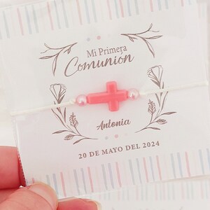 Bracciale con croce per i dettagli degli invitati alla Comunione, braccialetto colorato e biglietto personalizzato per il Battesimo, regalo personalizzato per gli invitati