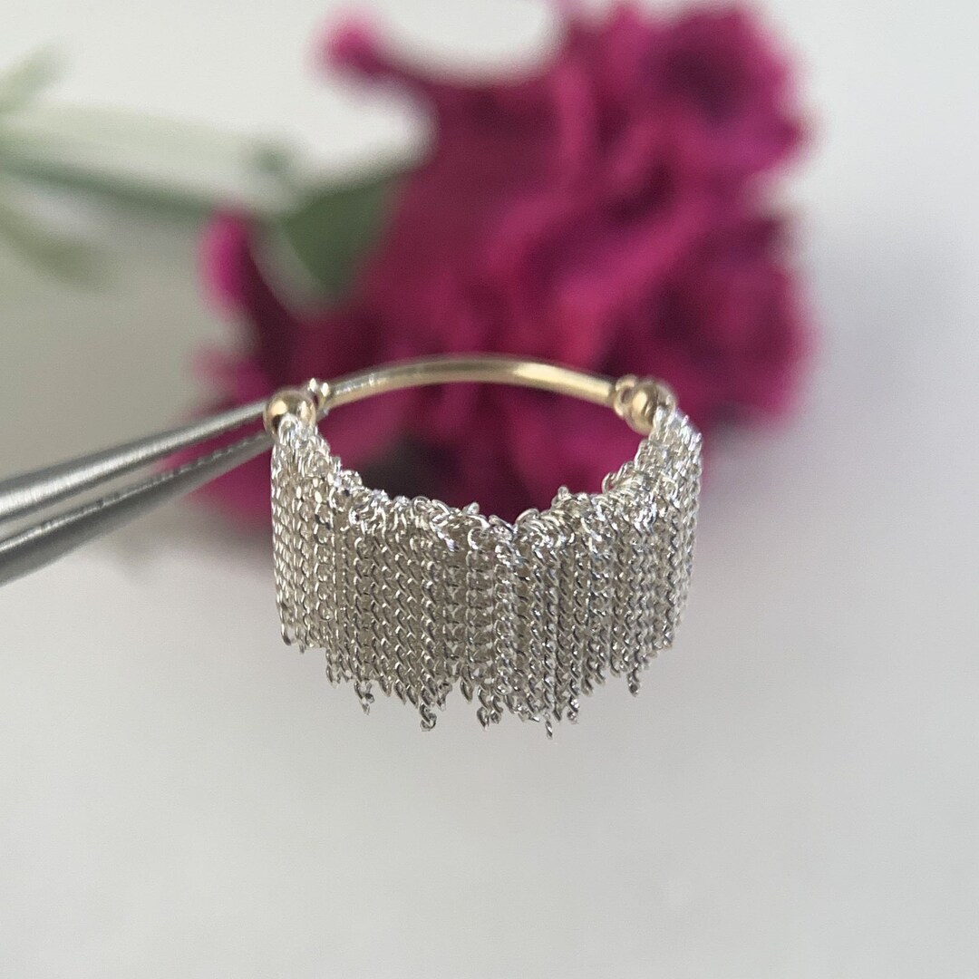 Sterling Silver Tassel Ring,14k Gold Filled Tassel Chain Ring, Dangle