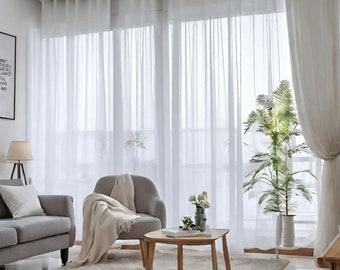 Extra Wide Linen Sheer Curtains(BELLA) ,Color Options. Custom Made Rod Pocket, Grommet, Hook and Ring Options for Rod and Curtain Track