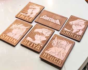 Set of Saint Seiya Card Wooden Coasters – Home Decor Gifts – Geek Drink Coaster – Eco friendly Decoration – Wood Unique Design – Handmade
