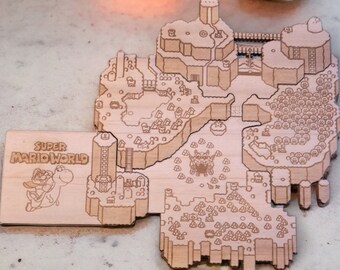 Conjunto de posavasos de madera de Super Mario World Map – Regalo de decoración del hogar – Posavasos de bebidas geek – Ecológico– Diseño único de madera – Portavasos hecho a mano