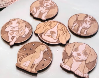 Ensemble de sous-verres en bois Beagle – Cadeau pour décoration d'intérieur – Sous-verre pour amoureux des animaux de compagnie – amoureux des chiens – Respectueux de l'environnement – Design unique en bois – Porte-gobelet fait main