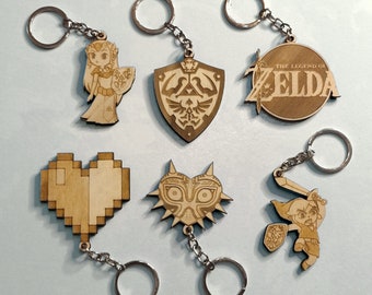 Ensemble de porte-clés en bois The Legend of Zelda | Porte-clés unique | Fait à la main | Cadeau geek | Accessoires pour Clés | Idée cadeau | Accessoire de sac à dos