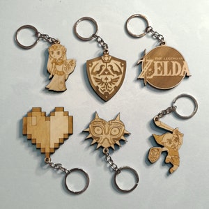 Set of The Legend of Zelda Wooden Keychains Unique Keyring Handmade Geek Gift Accessories for Keys Gift Idea Backpack Accessory Set of 6 (6un.)