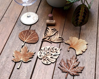 Set of 6 - Nature Leaves - Wooden Coasters - Ginkgo Leaf - Autumn Leaf - Nature - Housewarming Gift - Handmade