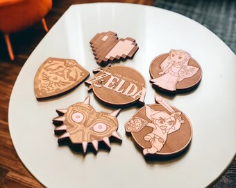 Conjunto de posavasos de madera The Legend of Zelda – Regalos de decoración del hogar – Posavasos Geek Drink – Decoración ecológica – Diseño único de madera – Link Zelda