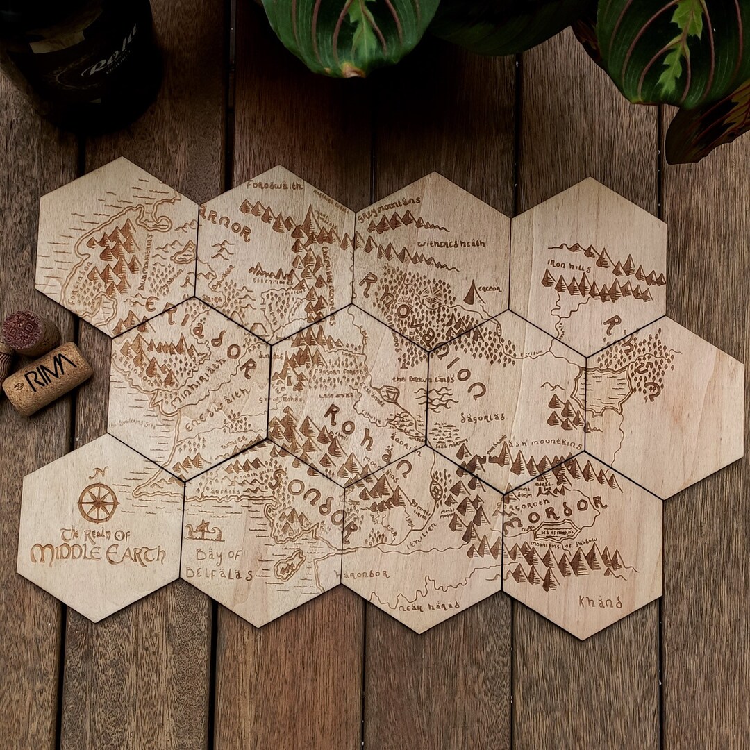 Set of 12 Lord of the Rings Map Collection Wooden Coasters Etsy