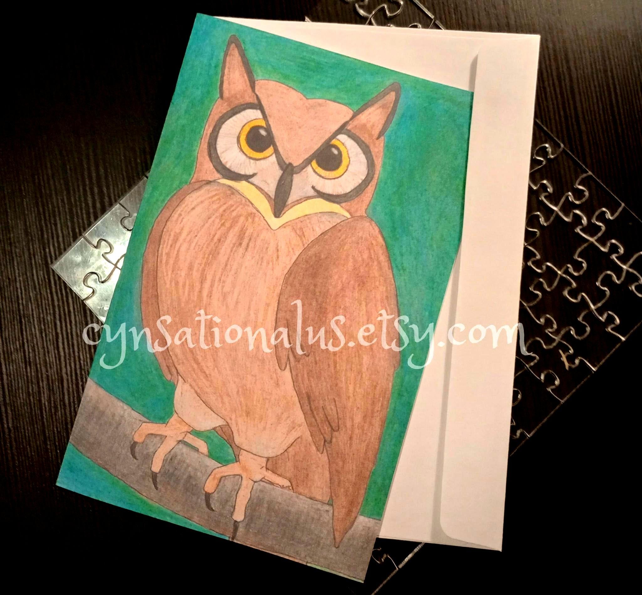 Owl Single Greeting Card - Thank You - Friendship - Birthday - Congratulation - Gift - Holiday - Wel