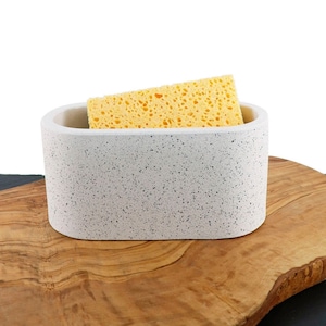 Witte, gespikkelde sponsenhouder, staand, rustiek, zwaar, sponsenhouder, gootsteenorganizer, cadeau, nieuwe keuken, handgemaakt, lijkt op beton