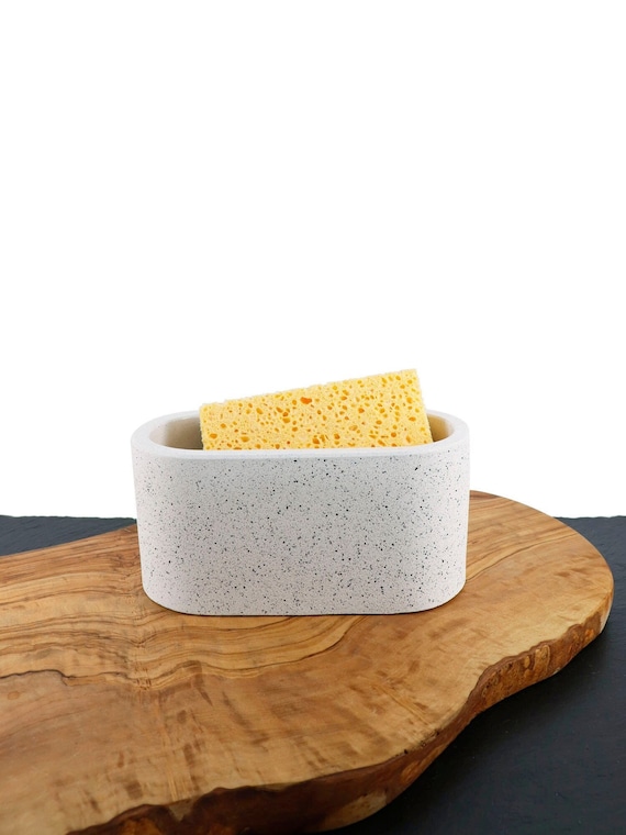 Weiß gesprenkelter Spülschwammhalter stehend rustikal schwer Schwammhalter Spülbecken Organizer Geschenk neue Küche handgearbeitet wie Beton
