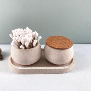 Bad Organizer Set, Aufbewahrungsdosen mit Tablett in Natursteinoptik, Sandstein Beige und LAVA Anthrazit
