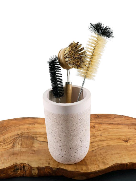 Spülbürstenhalter Küche, runder Spülbecken Organizer in Natursteinoptik, Beige Sandstein