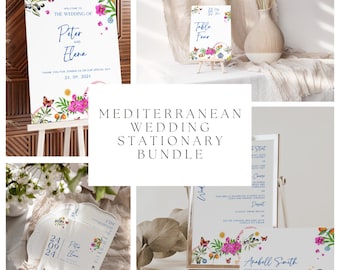 Mediterranean Wedding Invitation Template, Mediterranean Wedding Suite Templates, Mediterranean Wedding Invitation Set, Editable Canva