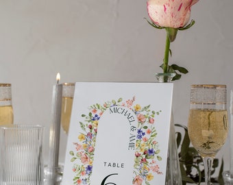 Wildflower Wedding Table Number Card, Floral Wedding Table Name Card, Wildflower Floral Wedding Table Number Template, Canva Editable