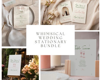 Whimsical Wedding Invitation Template, Whimsical Wedding Invite Template, Whimsical Wedding Invitation Set, Printable Editable Canva