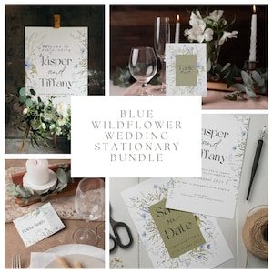 Blue Floral Wedding Invitation Template, Wildflower Wedding Invite Template, Wildflower Wedding Invitation Set, Printable Editable Canva