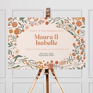 70s Retro Floral Wedding Welcome Sign, Retro Floral Table Chart, Retro Wedding Seating Chart, Welcome Wedding Sign, Canva Printable Editable image 3