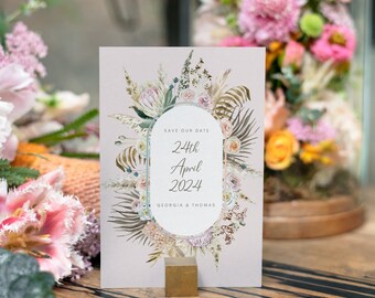 Boho Pampas Floral Save The Date Template, Pampas Floral Save The Date Template, Boho Pampas Floral Save The Date, Printable Editable Canva