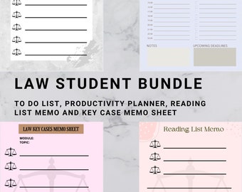 Law Student study planner bundle, to do list, case memos, revision