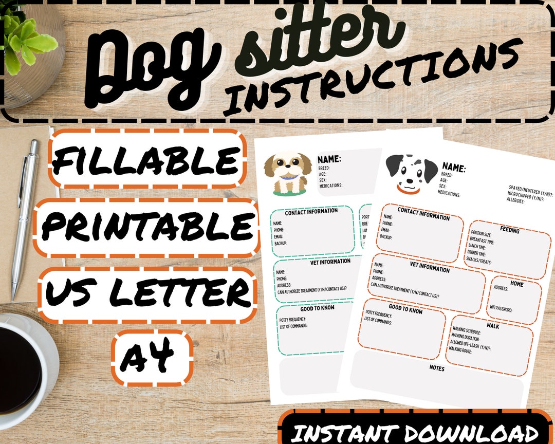 Dog Sitter Instructions Printable Dog Sitter Checklist - Etsy