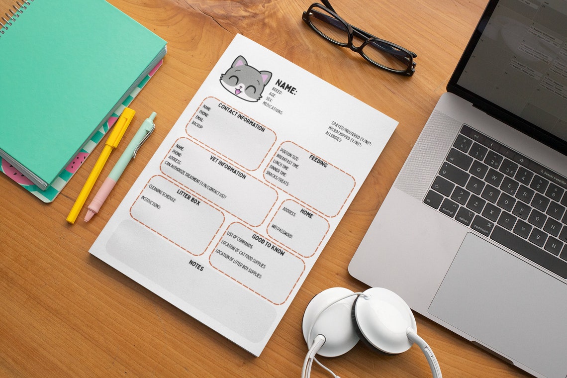 Cat Sitter Instructions Cat Sitting Information Form Etsy