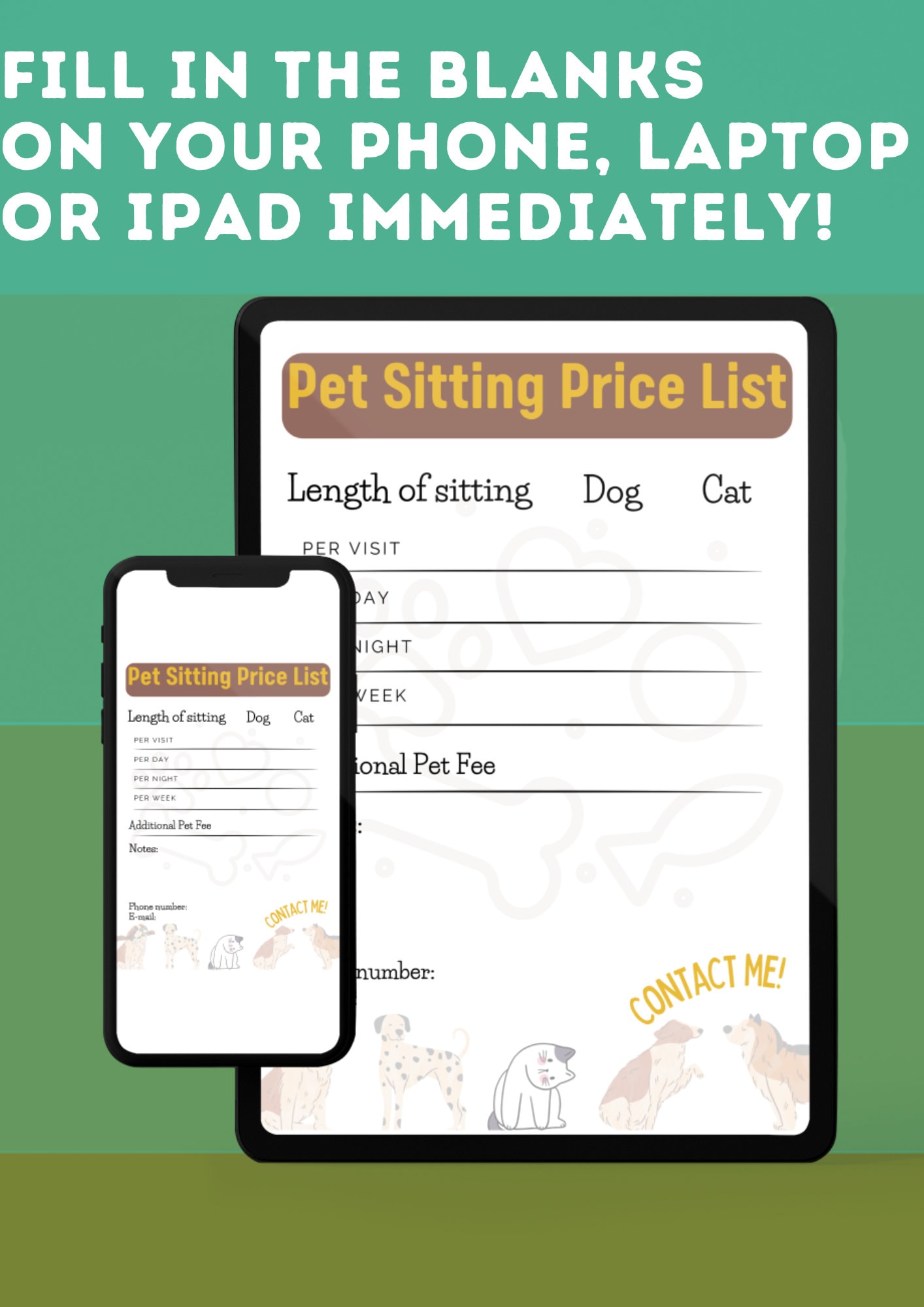 Price List for Dog Sitters, Template for Dog Sitters, Dog Sitting Price
