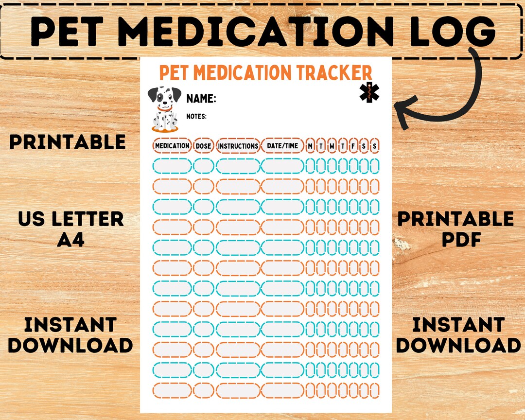 Pet Medication Log Pet Medical Tracker Dog Medication Log Etsy