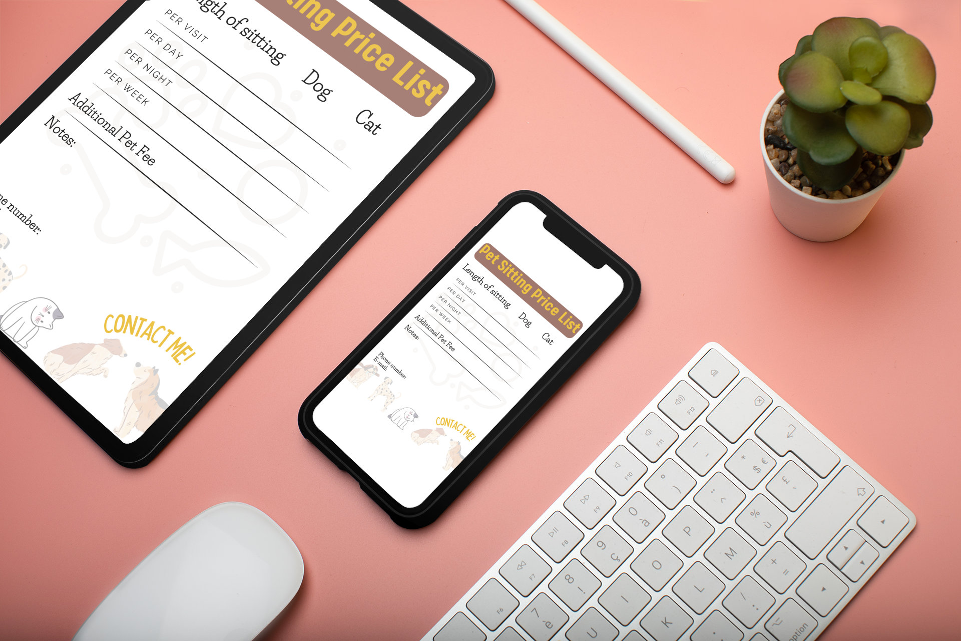 Price List for Dog Sitters, Template for Dog Sitters, Dog Sitting Price