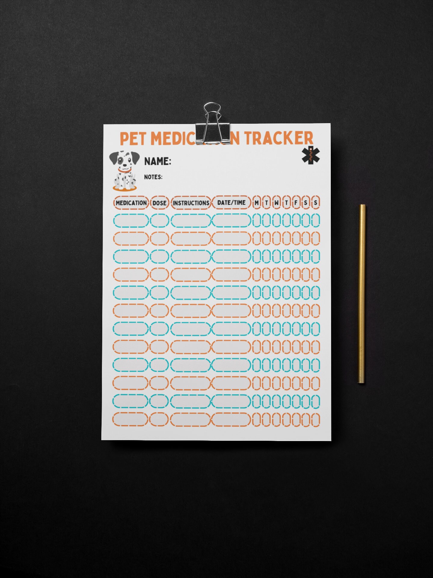 Pet Medication Log, Pet Medical Tracker, Dog Medication Log, Cat