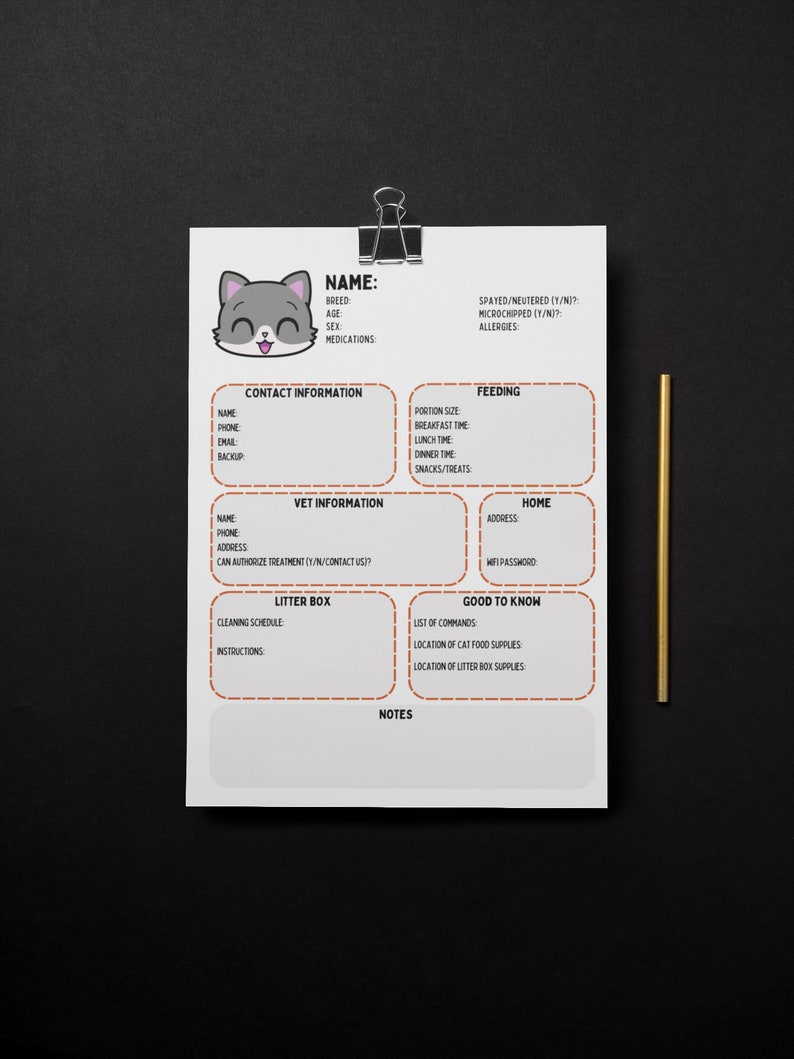 cat-sitter-instructions-cat-sitting-information-form-etsy