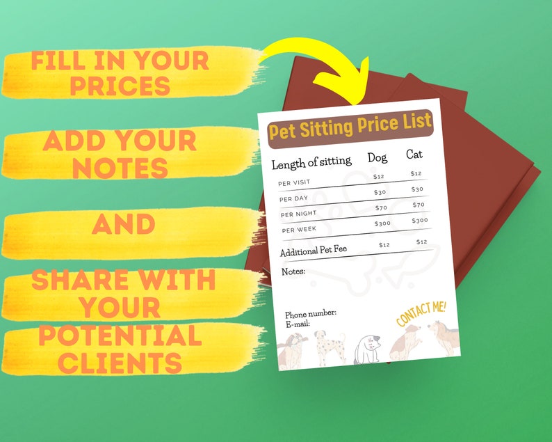 Price List for Dog Sitters, Template for Dog Sitters, Dog Sitting Price