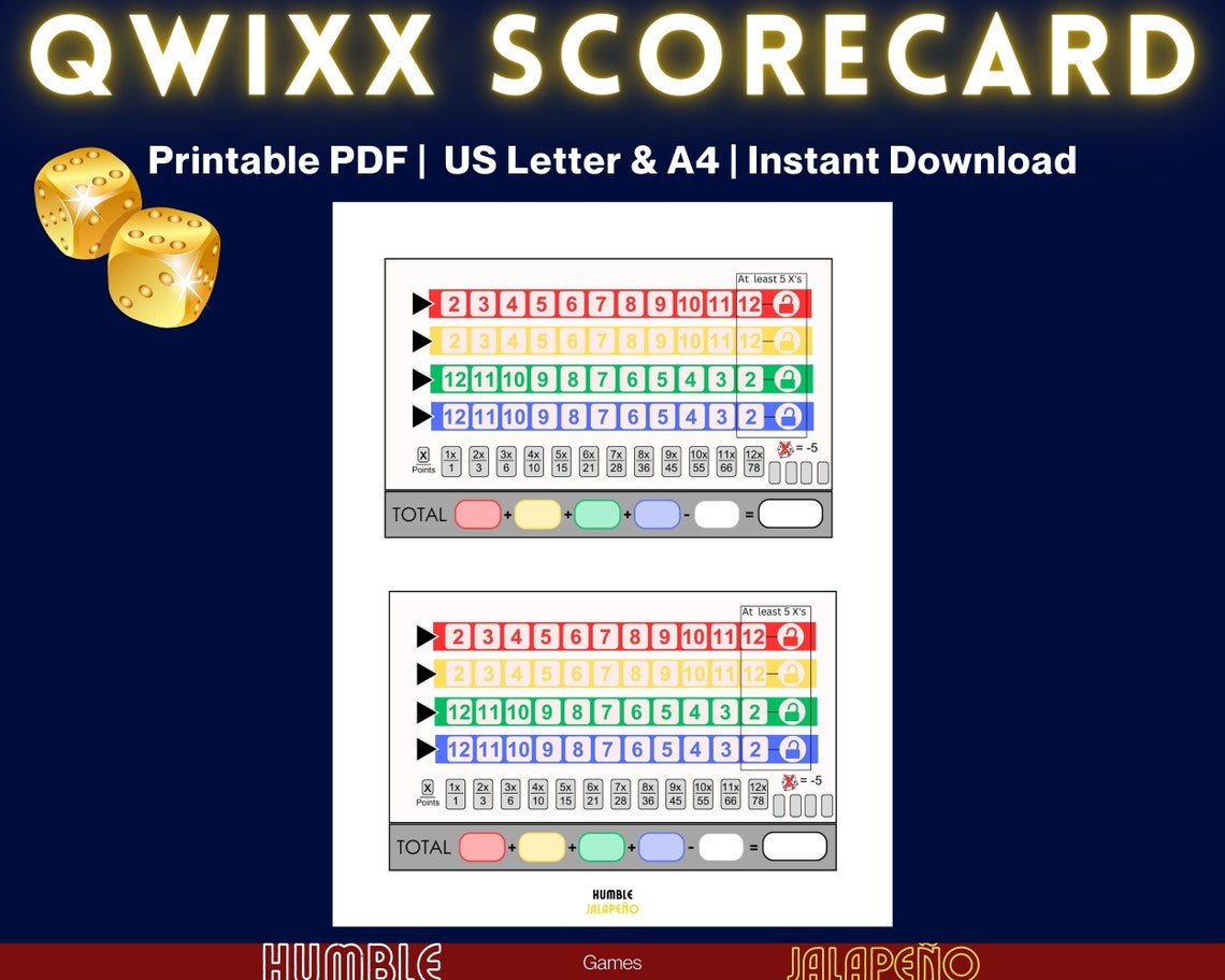 QWIXX Scorecard Qwixx Score Sheet Qwixx Score Printable - Etsy