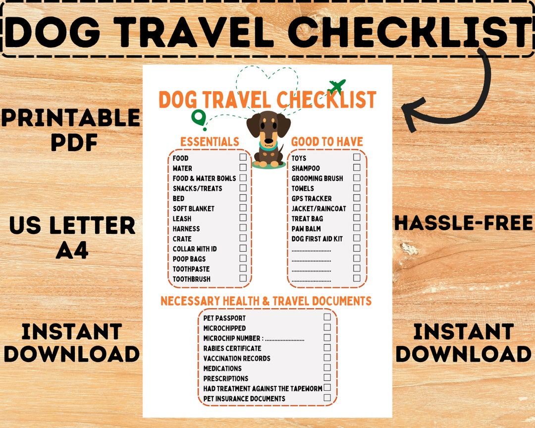 Dog Travel Checklist Travel Checklist for Dogs Pet Travel Etsy