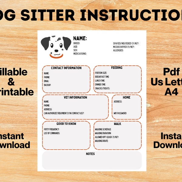 Dog Instructions Template Etsy Dog Instructions Template Etsy
