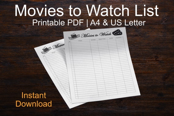 Movies to Watch List Printable Movie List Instant Download - Etsy
