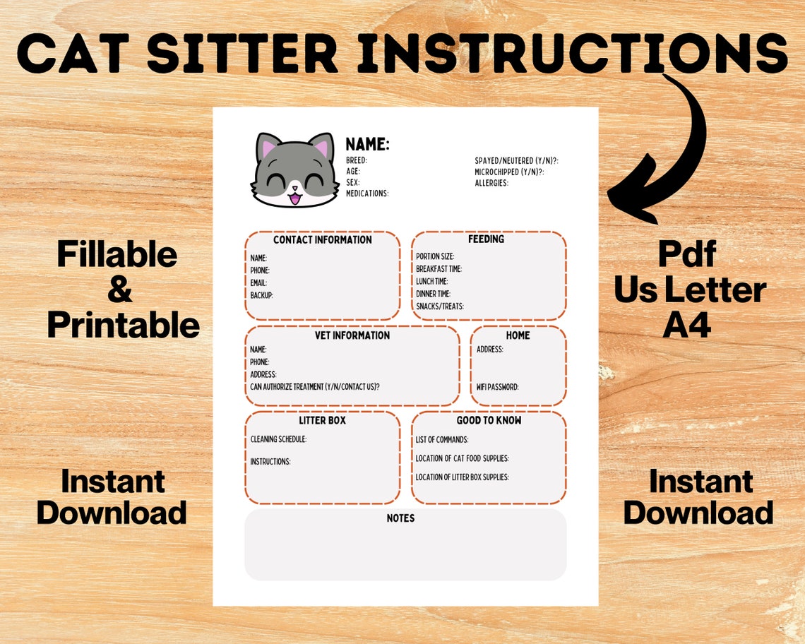 Cat Sitter Instructions Cat Sitting Information Form Etsy Cat Sitter Instructions Cat Sitting Information Form Etsy