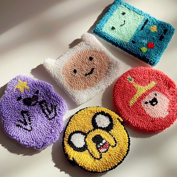 Adventure Time Punch Needle Coaster | Finn, Jake, BMO, Lumpy Space Princess, Princess Bubblegum Decor | Punch Needle Mug Rug