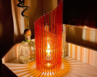 Amberkleurige lamp | Art Deco tafellamp, oranje boho design, slaapkamer bedlamp, lamp voor woonkamer, zonsondergang lamp reflectie, +WIZ | E14