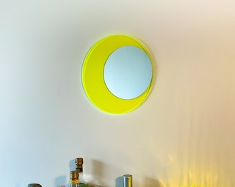 Round Neon Mirror | Glowing Yellow Neon Mirror, Modern Mirror Design, Home Decor, 12 inch, Living Room Mirror, Summer Decor, Minimalist
