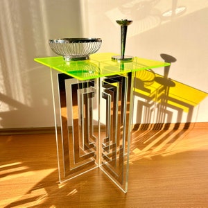 Acrylic Art Deco Design Table | Neon Acrylic Table with Vibrant Color Options, Contemporary and Maximalist Decor, Table with Acrylic Mirror