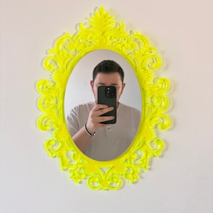 Vintage-Style Acrylic Mirror with Neon Acrylic Accents - Design Art Decor, Vintage Framed Design with Neon Acrylic, Yellow Neon