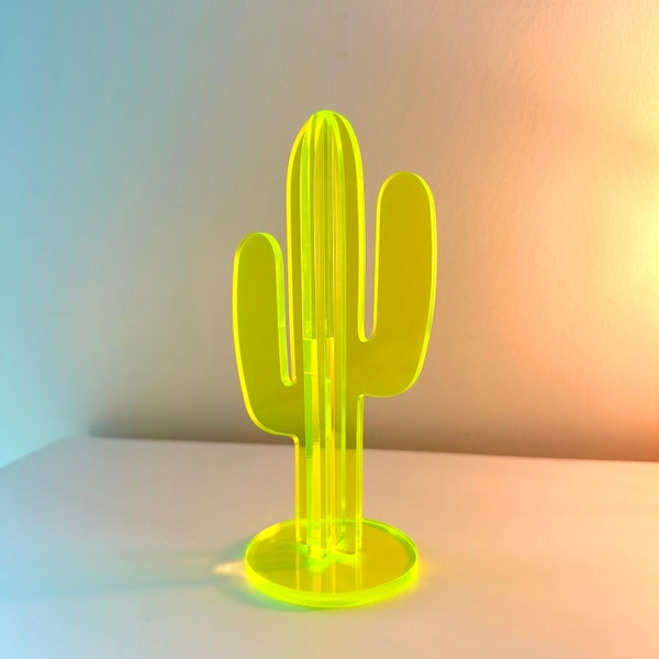 Escultura de cactus acrílico de 12'' / Decoración moderna del hogar boho, escultura de cactus acrílico de neón, figura de cactus acrílico verde, tamaño múltiple