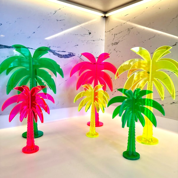 Neon Acrylic Palm Tree Sculpture | Vibrant Colorful Decor for Home | Tropical Palm Tree Statue | Coastral Design |  Colorful Statue | Boho |