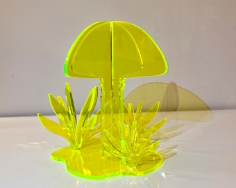 Fluorescent Yellow Acrylic Mushroom Sculpture | Modern, Bohemian, Pop Art Artwork, Mushroom Decor, Vibrant Color Options, Lucid Mushroom