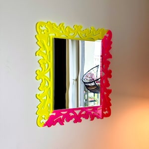 Fluorescent Neon Artwork Mirror in Vintage Pop Art Style | Neon Yellow and Pink Acrylic Mirror - Unique Home Decor Accent - Pop Art Mirror